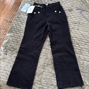 E.L.V. x The Outnet Black High Waist Flare Jeans size 26 raw hem upcycled collab